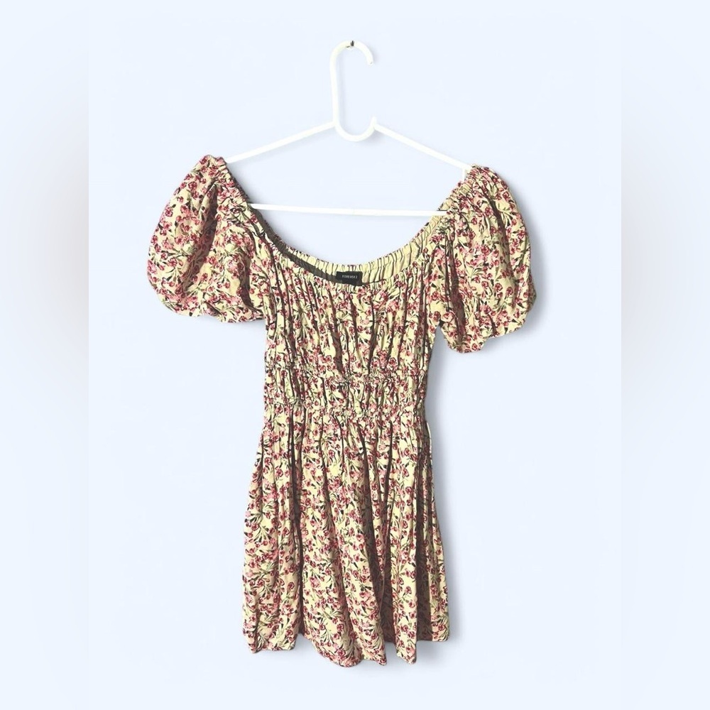 Yellow and pink floral babydoll dress with puffy sleeves size small
